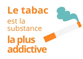 Infographie sur le tabac indiquant qu'il est la substance la plus addictive, avec une illustration de cigarette.